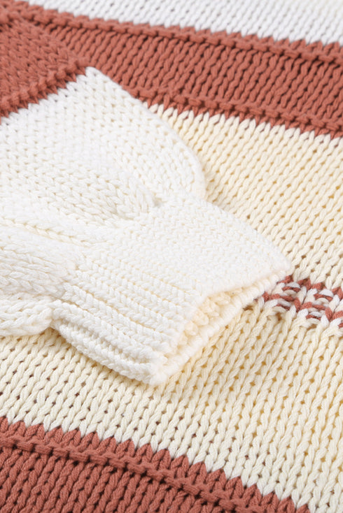 V-Neck Knitted Lantern Sleeve Pullover Sweater